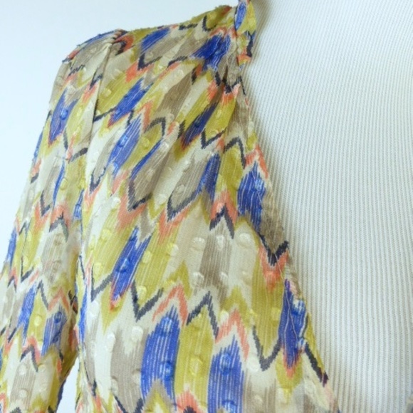 TWELFTH STREET CYNTHIA VINCENT print blue brown orange silk top USA 4 vintage - Picture 3 of 8